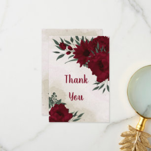 Burgundy flowers greenery thank you card