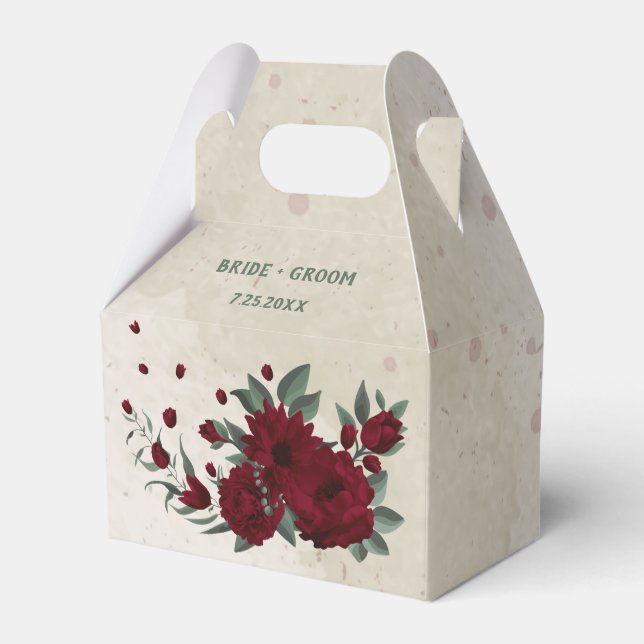 Burgundy flowers greenery wedding favour box (Front Side)