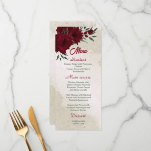 Burgundy flowers greenery wedding menu