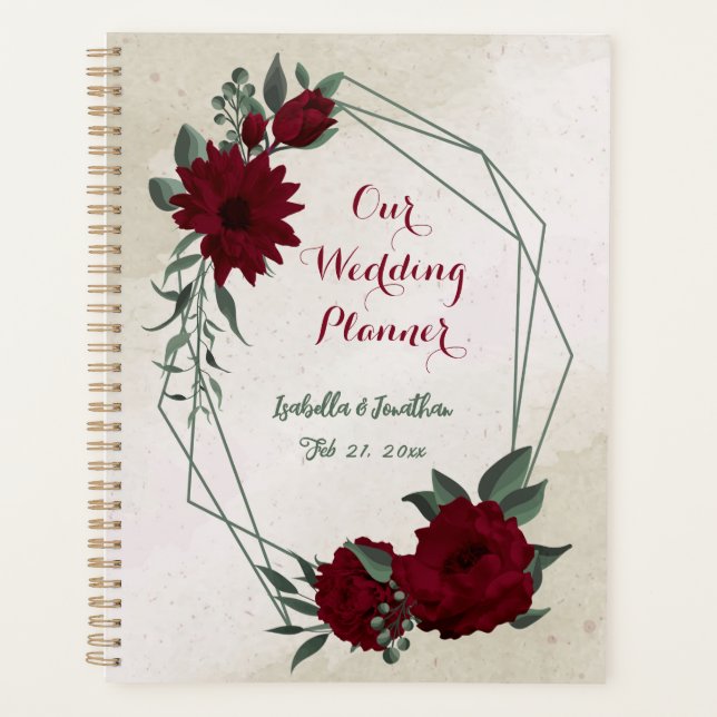 Burgundy flowers greenery wedding planner (Front)