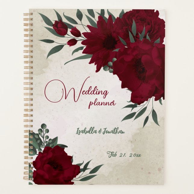 Burgundy flowers greenery wedding planner (Front)