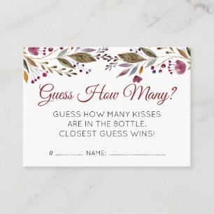 Burgundy Flowers Guess How Many Baby Shower Game Business Card