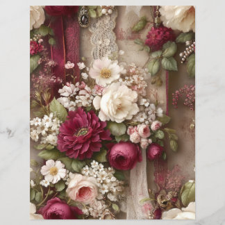 Burgundy Flowers Junk Journal Scrapbook Paper