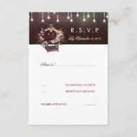 Burgundy Flowers Lanter Rustic Wedding RSVP Card