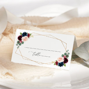 Burgundy Flowers, Navy Flowers, Floral Wedding Place Card