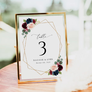 Burgundy Flowers, Navy Flowers, Table Numbers