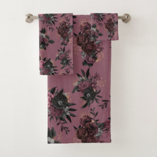 Burgundy Flowers Pattern Towel