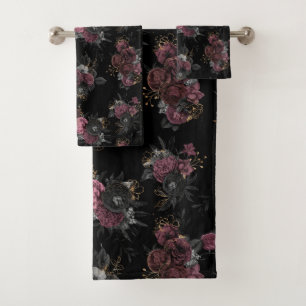Burgundy Flowers Pattern Towel