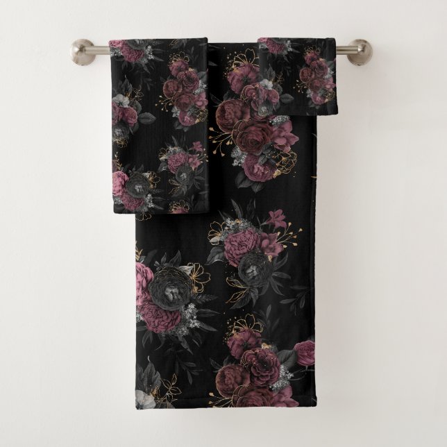 Burgundy Flowers Pattern Towel (Insitu)