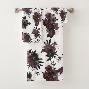 Burgundy Flowers Pattern Towel
