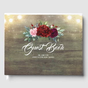 Burgundy Flowers - Peony Rustic Wedding Guest Book