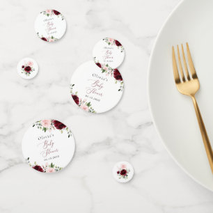 Burgundy Flowers, Pink Flowers, Boho, Baby Shower Confetti