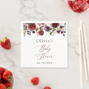 Burgundy Flowers, Pink Flowers, Boho, Baby Shower Napkin