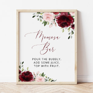 Burgundy Flowers, Pink Flowers, Boho, Momosa Bar Poster