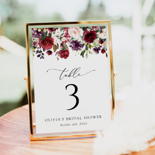 Burgundy Flowers, Pink Flowers, Boho Table Numbers