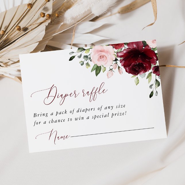Burgundy Flowers, Pink Flowers, Diaper Raffle Enclosure Card (Creator Uploaded)