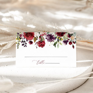 Burgundy Flowers, Pink Flowers, Greenery, Wedding Place Card