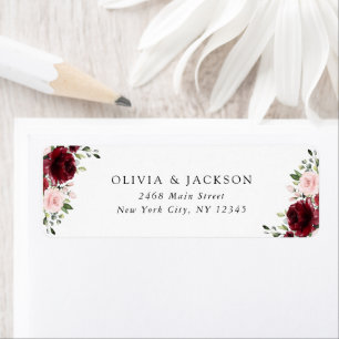 Burgundy Flowers, Pink Flowers, Greenery, Wedding Return Address Label