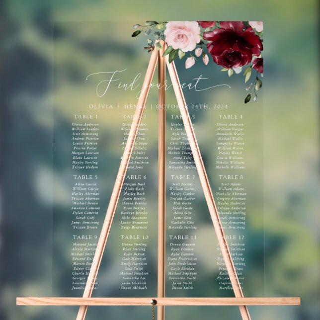 Burgundy Flowers, Pink Flowers, Seating Chart (Neutral)