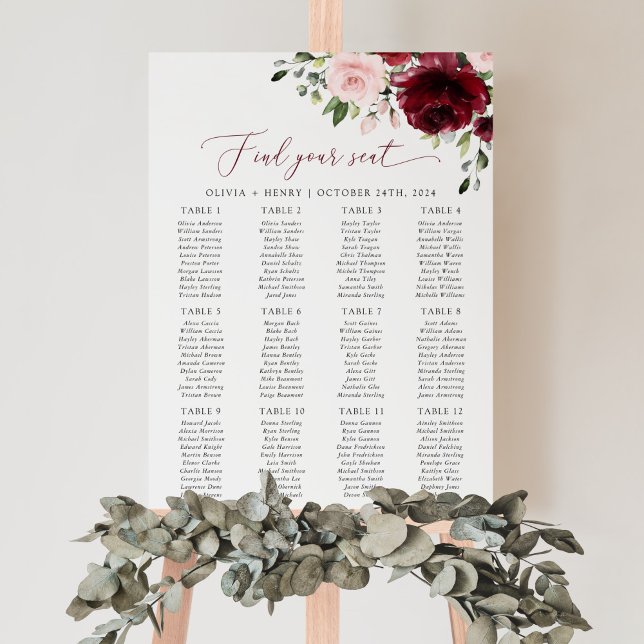 Burgundy Flowers, Pink Flowers, Seating Chart (Creator Uploaded)