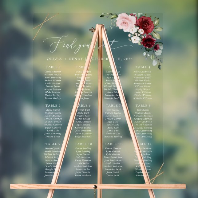 Burgundy Flowers, Pink Flowers, Seating Chart (Neutral)