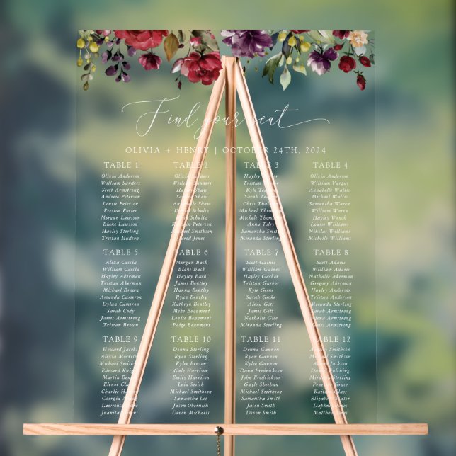 Burgundy Flowers, Pink Flowers, Seating Chart (Neutral)