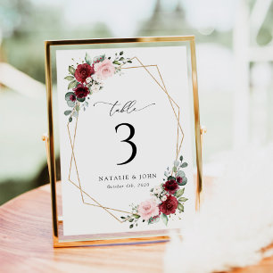 Burgundy Flowers, Pink Flowers, Table Numbers