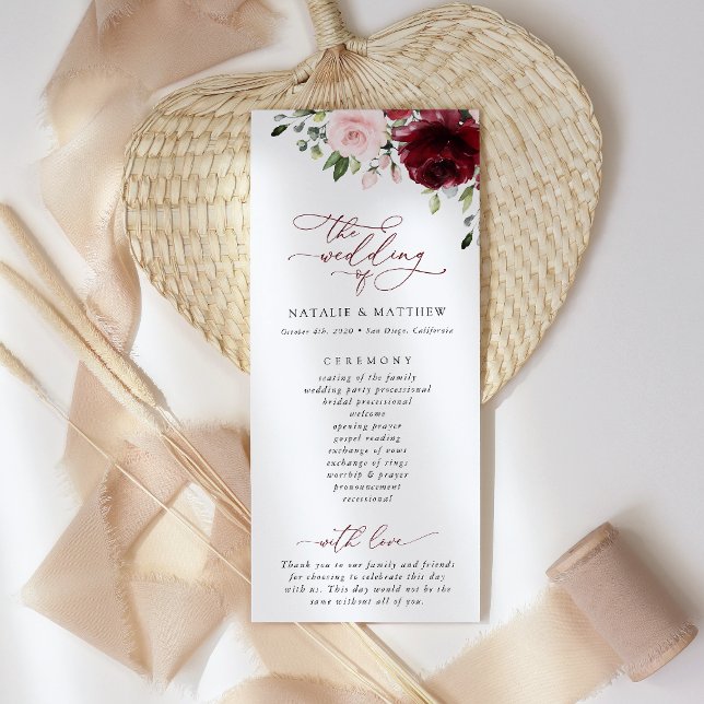 Burgundy Flowers, Pink Flowers, Wedding Program (Creator Uploaded)