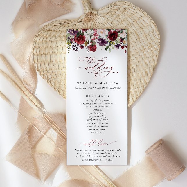 Burgundy Flowers, Pink Flowers, Wedding Program (Creator Uploaded)