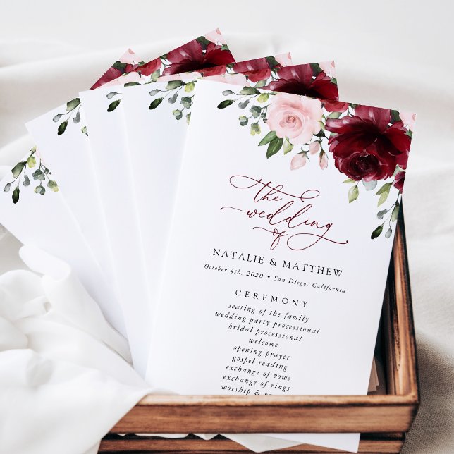 Burgundy Flowers, Pink Flowers, Wedding Program (Creator Uploaded)