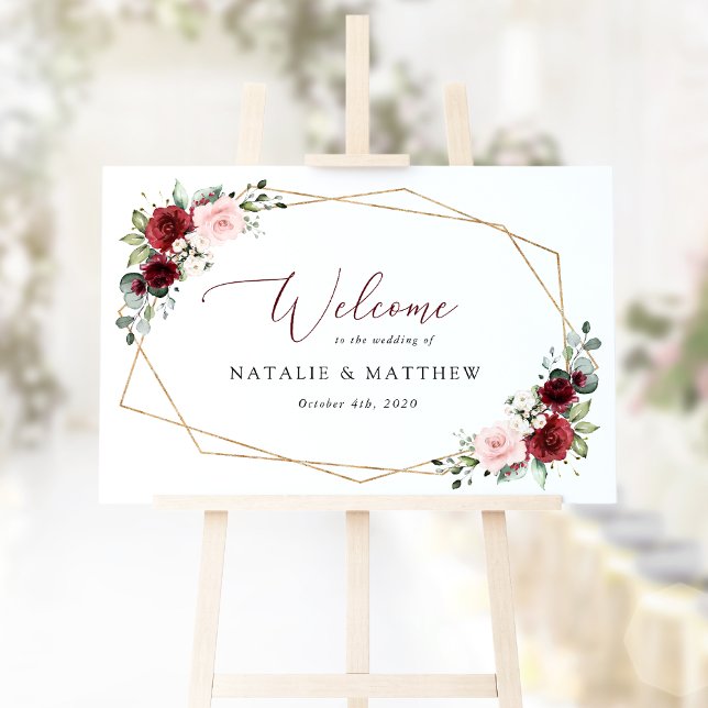 Burgundy Flowers, Pink Flowers, Wedding Welcome Poster (Creator Uploaded)