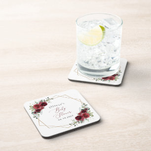 Burgundy Flowers, Red Flowers, Baby Shower Coaster