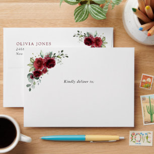 Burgundy Flowers, Red Flowers, Baby Shower Envelope