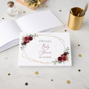 Burgundy Flowers, Red Flowers, Baby Shower Guest Book