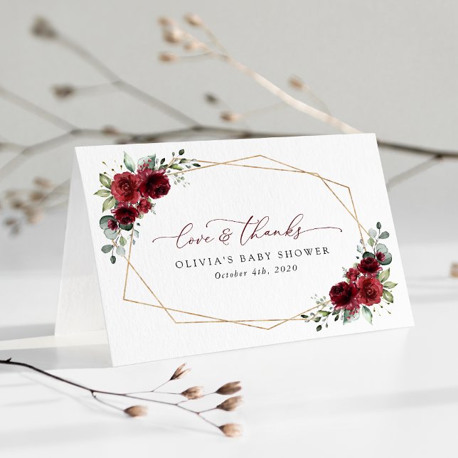 Burgundy Flowers, Red Flowers, Baby Shower Thank You Card (Creator Uploaded)