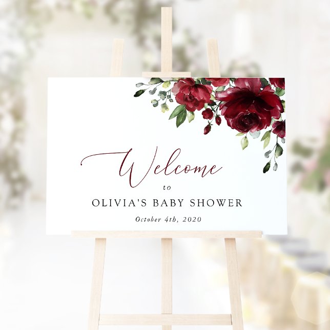 Burgundy Flowers, Red Flowers, Baby Shower Welcome Poster (Creator Uploaded)