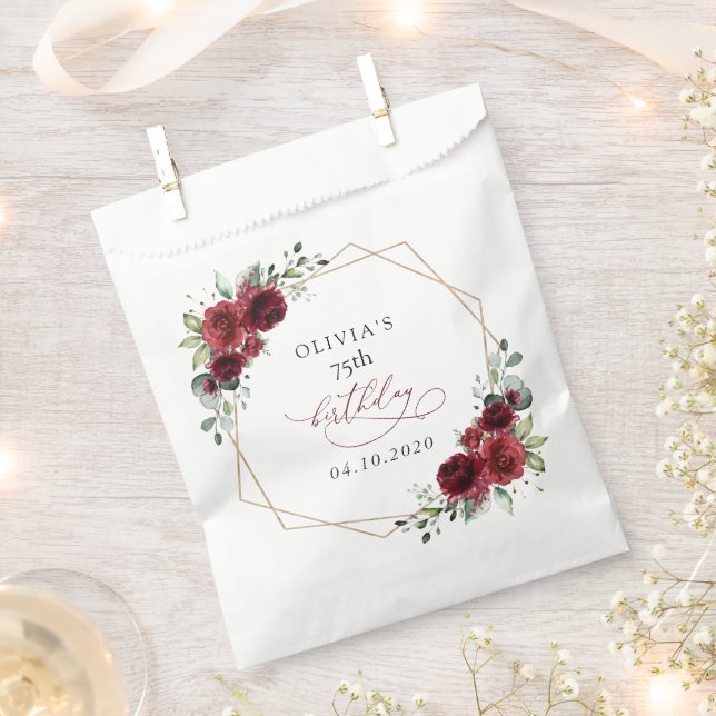 Burgundy Flowers, Red Flowers, Boho, Birthday Favour Bag (Clipped)