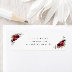 Burgundy Flowers, Red Flowers, Boho, Birthday Return Address Label