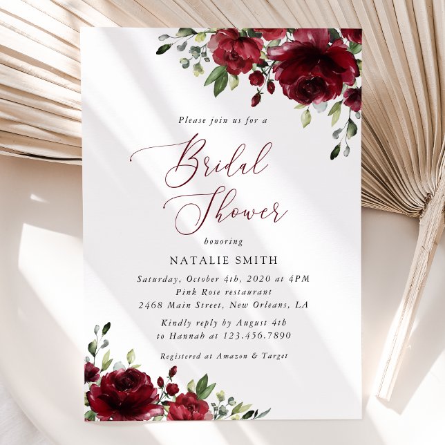 Burgundy Flowers, Red Flowers, Boho, Bridal Shower Invitation (Creator Uploaded)