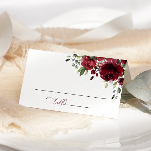 Burgundy Flowers, Red Flowers, Boho, Bridal Shower Place Card