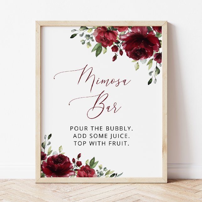 Burgundy Flowers, Red Flowers, Boho, Mimosa Bar  Poster (Creator Uploaded)