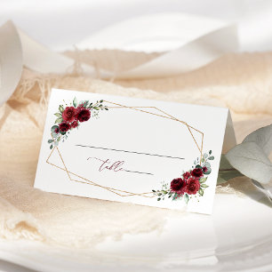 Burgundy Flowers, Red Flowers, Bridal Shower Place Card