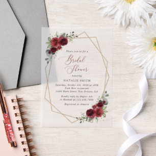 Burgundy Flowers, Red Flowers, Bridal Shower Vellum Invitations