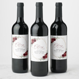 Burgundy Flowers, Red Flowers, Bridal Shower Wine Label