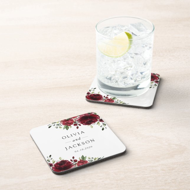 Burgundy Flowers, Red Flowers, Floral Wedding Coaster (Right Side)