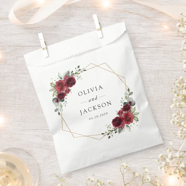 Burgundy Flowers, Red Flowers, Floral Wedding Favour Bag (Clipped)