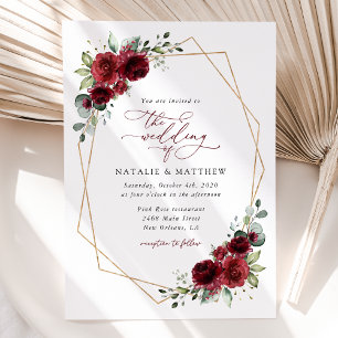 Burgundy Flowers, Red Flowers, Floral Wedding Invitation