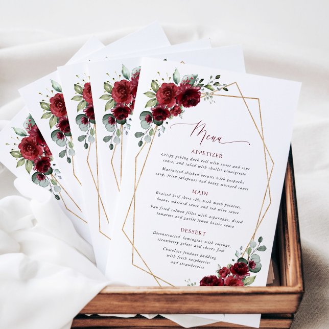 Burgundy Flowers, Red Flowers, Floral Wedding Menu (Creator Uploaded)
