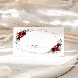 Burgundy Flowers, Red Flowers, Floral Wedding Place Card
