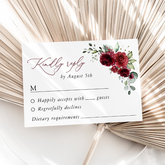 Burgundy Flowers, Red Flowers, Floral Wedding RSVP Card (Creator Uploaded)